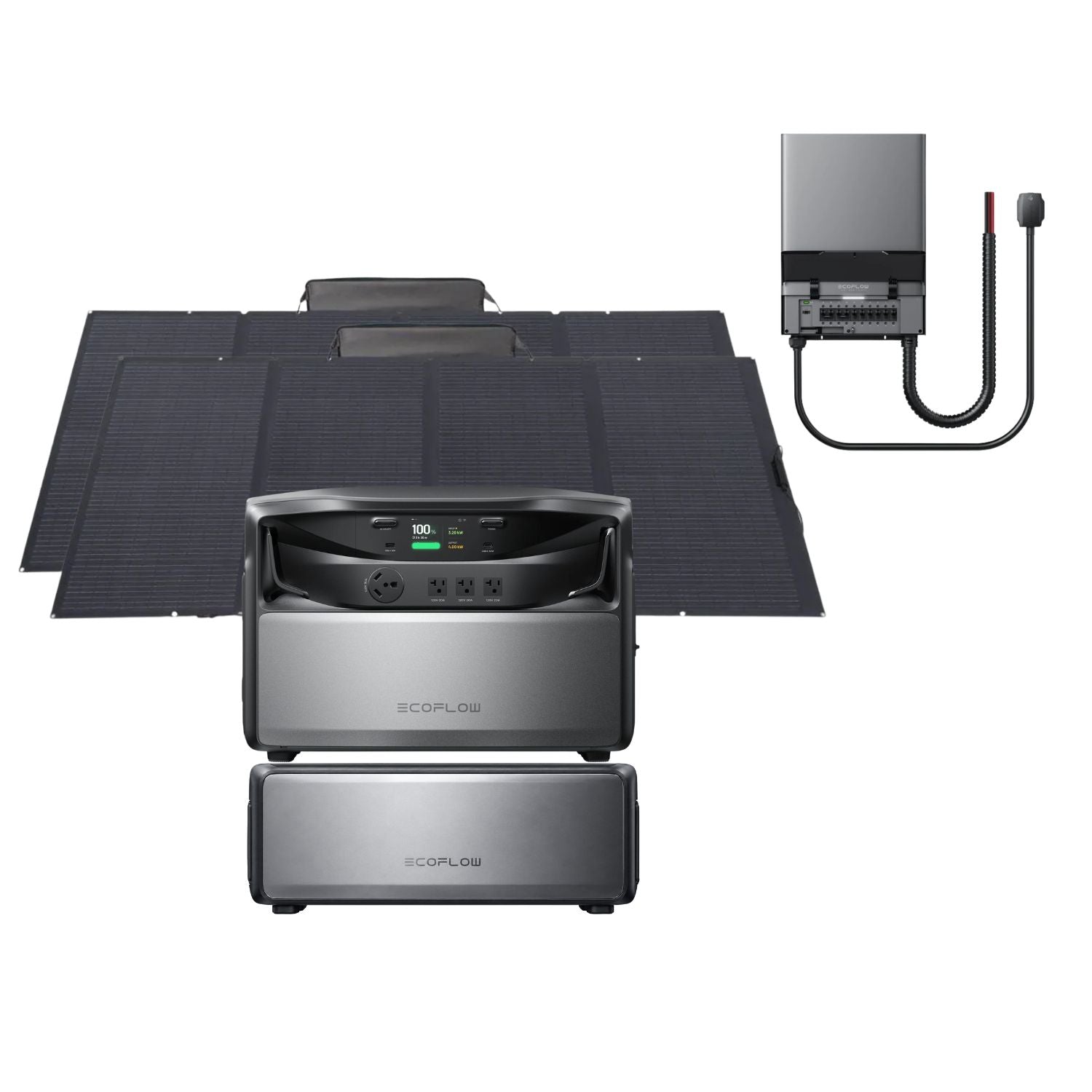 EcoFlow TITAN 5000 Classic Whole-Home Battery Backup with 2 batteries, a Smart Home Panel 10 (120V) and two EcoFlow 400W Portable Solar Panels
