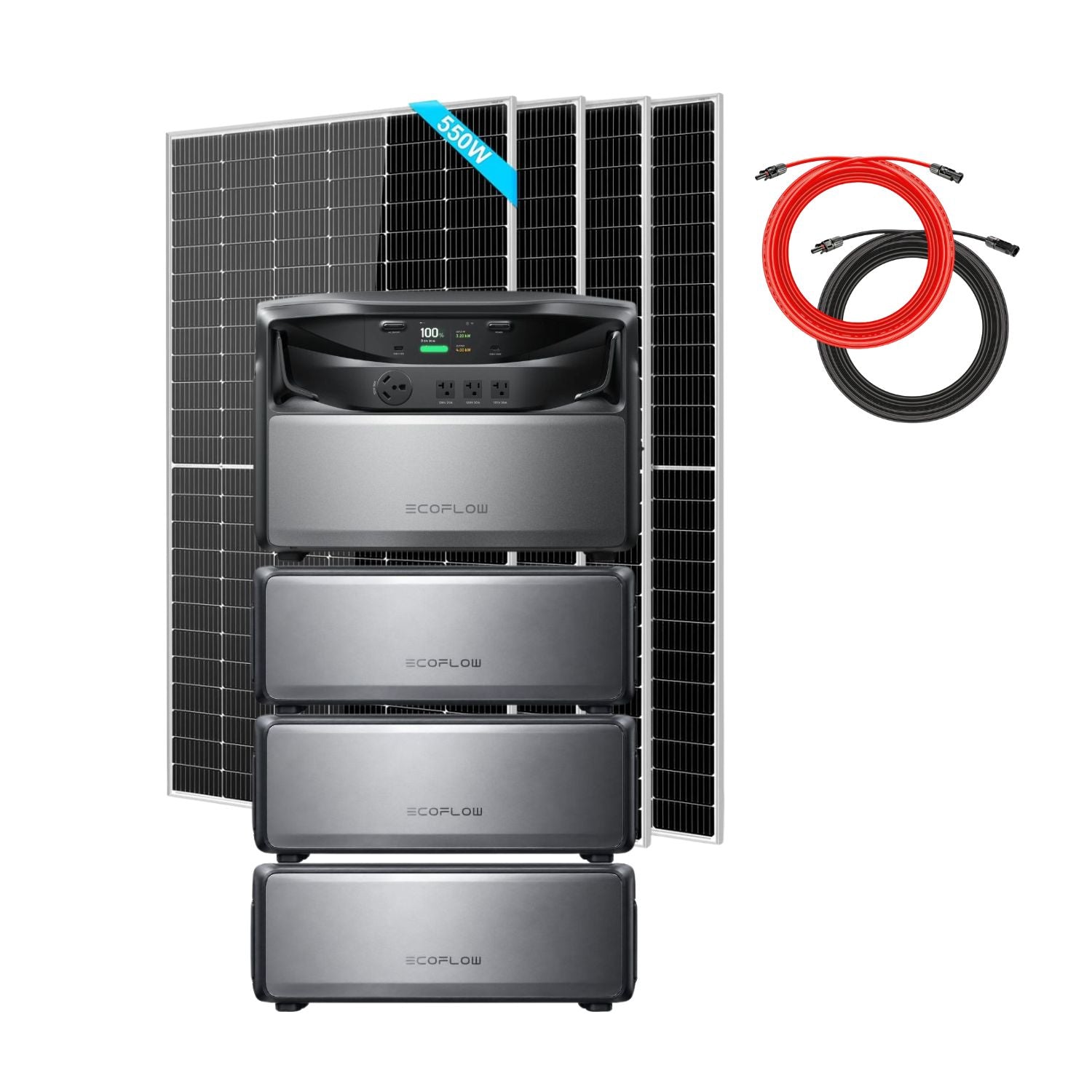 EcoFlow TITAN 5000 Classic Whole-Home Battery Backup with 4 batteries, four SunGold 550W Solar Panels and a Rich Solar 50 ft Cable Set