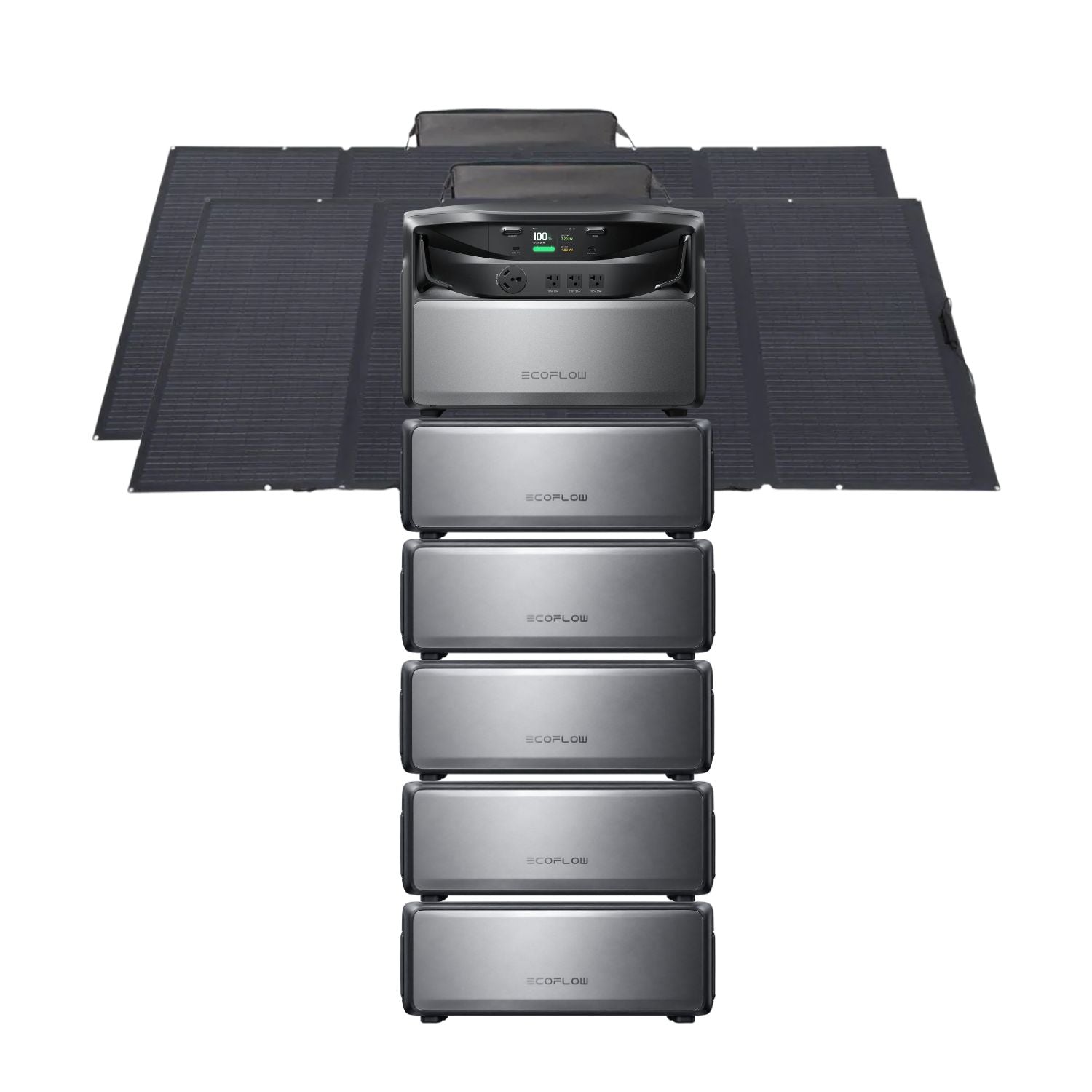 EcoFlow TITAN 5000 Classic Whole-Home Battery Backup with 6 batteries and two EcoFlow 400W Portable Solar Panels