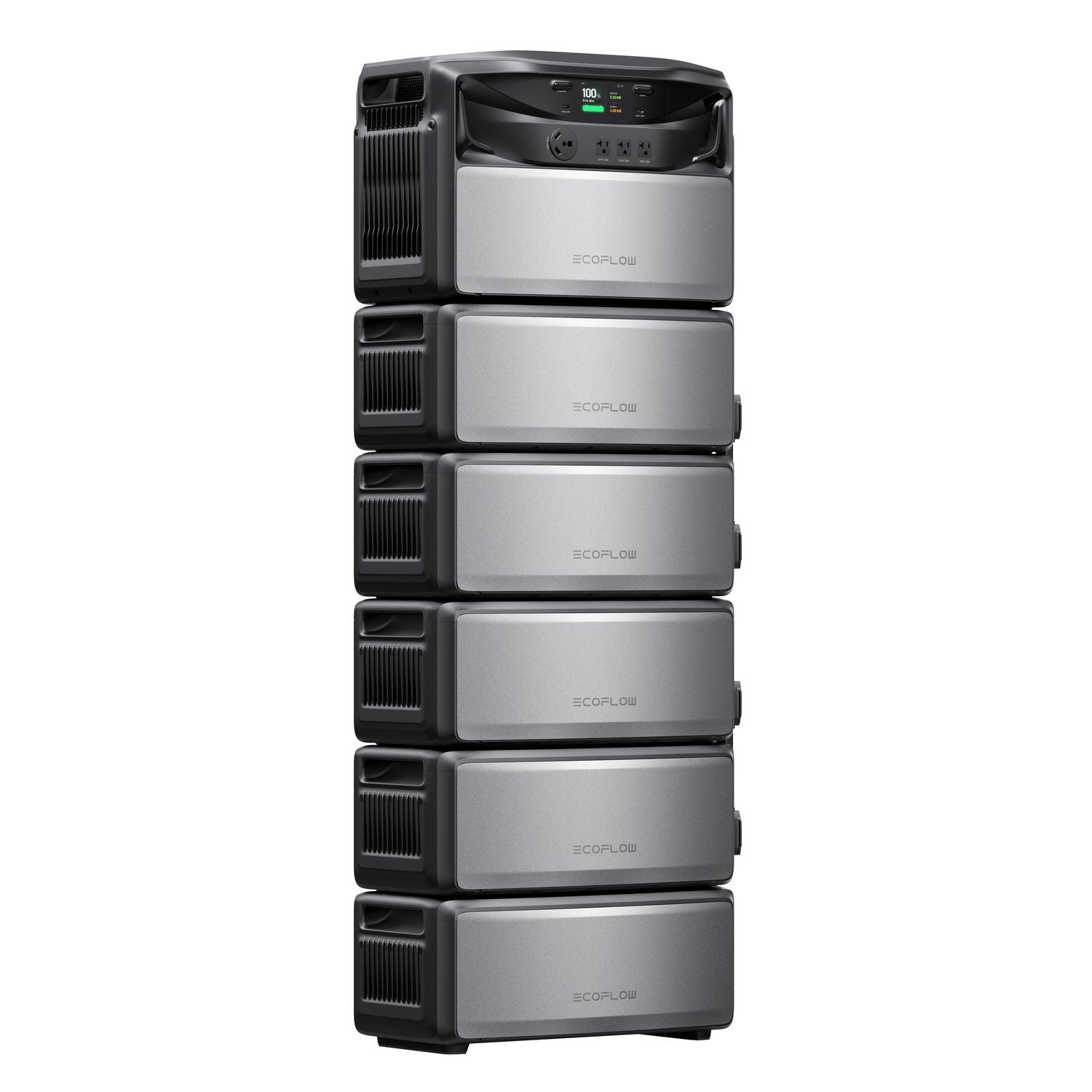 EcoFlow TITAN 5000 Classic stacked on five TITAN Battery 5kWh expansion batteries