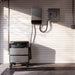 EcoFlow TITAN battery stack in a garage below a wall-mounted Smart Home Panel 10 and breaker panel