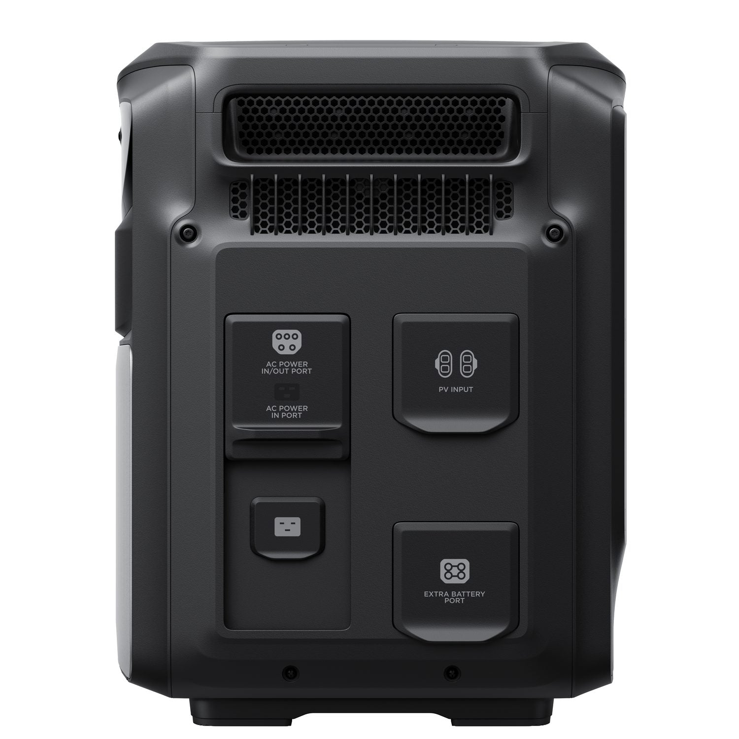 TITAN 5000 Plus side panel with AC power in/out port, AC power in port, PV input and extra battery port