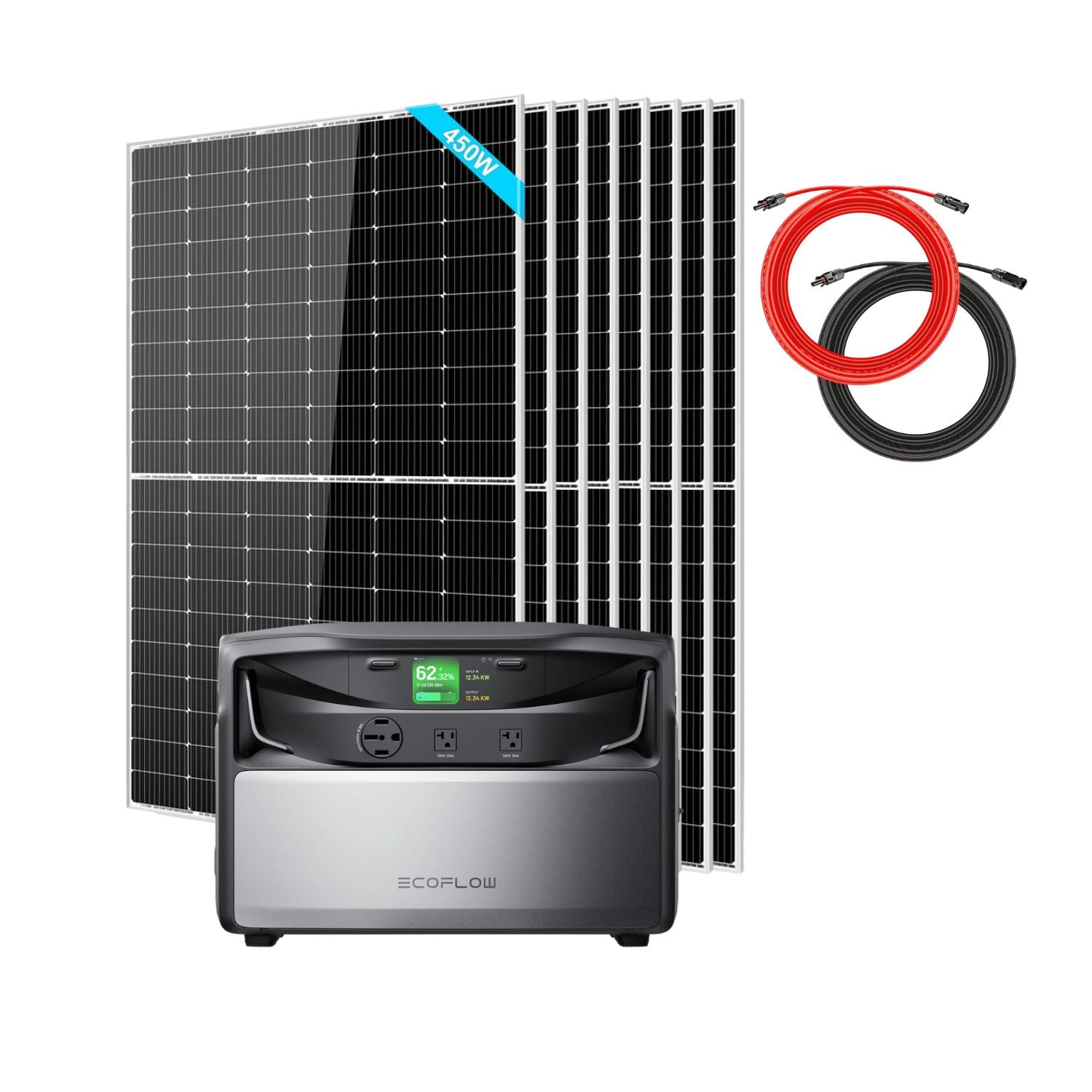 EcoFlow TITAN 5000 Plus Whole-Home Battery Backup with 1 battery, eight SunGold 450W Solar Panels and a Rich Solar 50 ft Cable Set