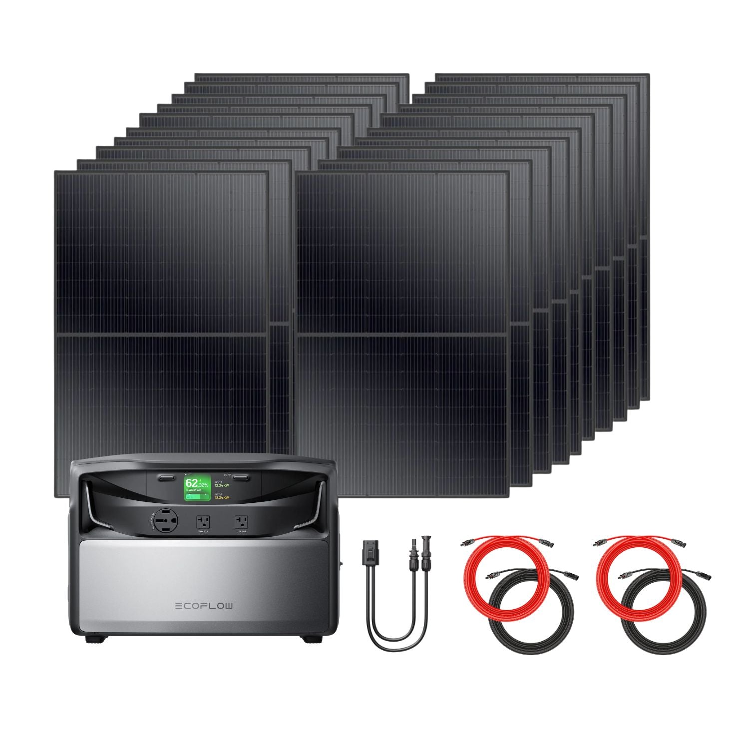 EcoFlow TITAN 5000 Plus Whole-Home Battery Backup with 1 battery, twenty Rich Solar 400W Solar Panels, two Rich Solar 50 ft Cable Sets and a second Solar To HP500 Charging Cable