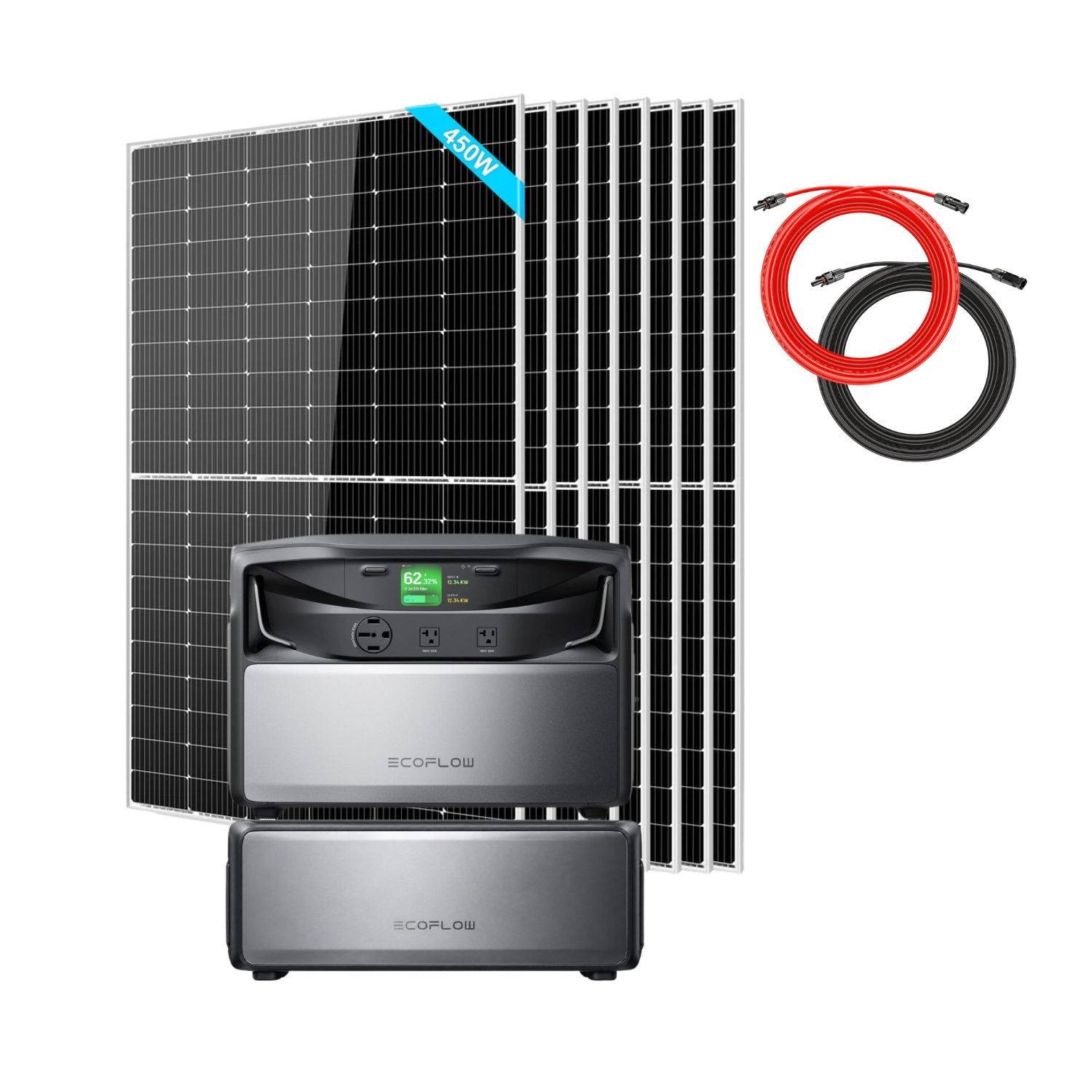EcoFlow TITAN 5000 Plus Whole-Home Battery Backup with 2 batteries, eight SunGold 450W Solar Panels and a Rich Solar 50 ft Cable Set