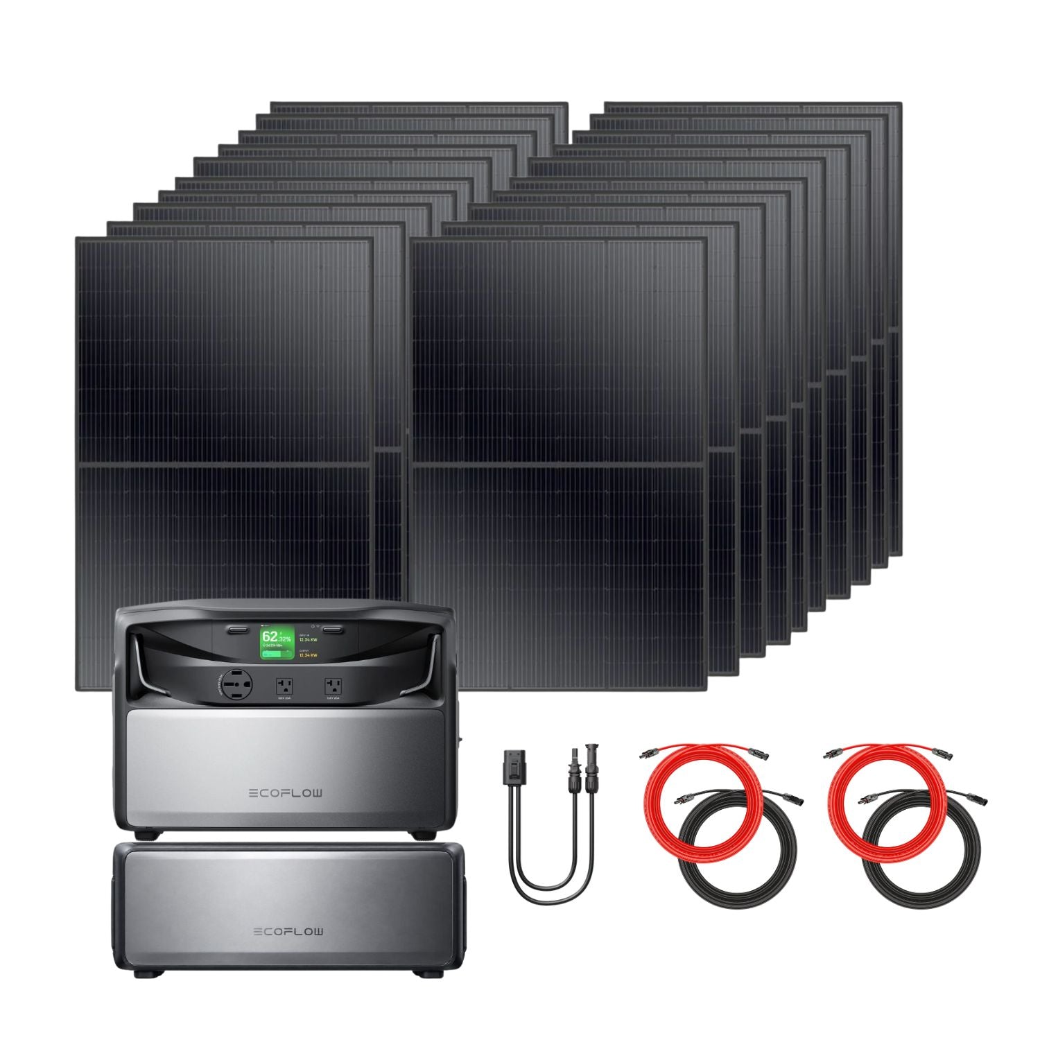 EcoFlow TITAN 5000 Plus Whole-Home Battery Backup with 2 batteries, twenty Rich Solar 400W Solar Panels, two Rich Solar 50 ft Cable Sets and a second Solar To HP500 Charging Cable