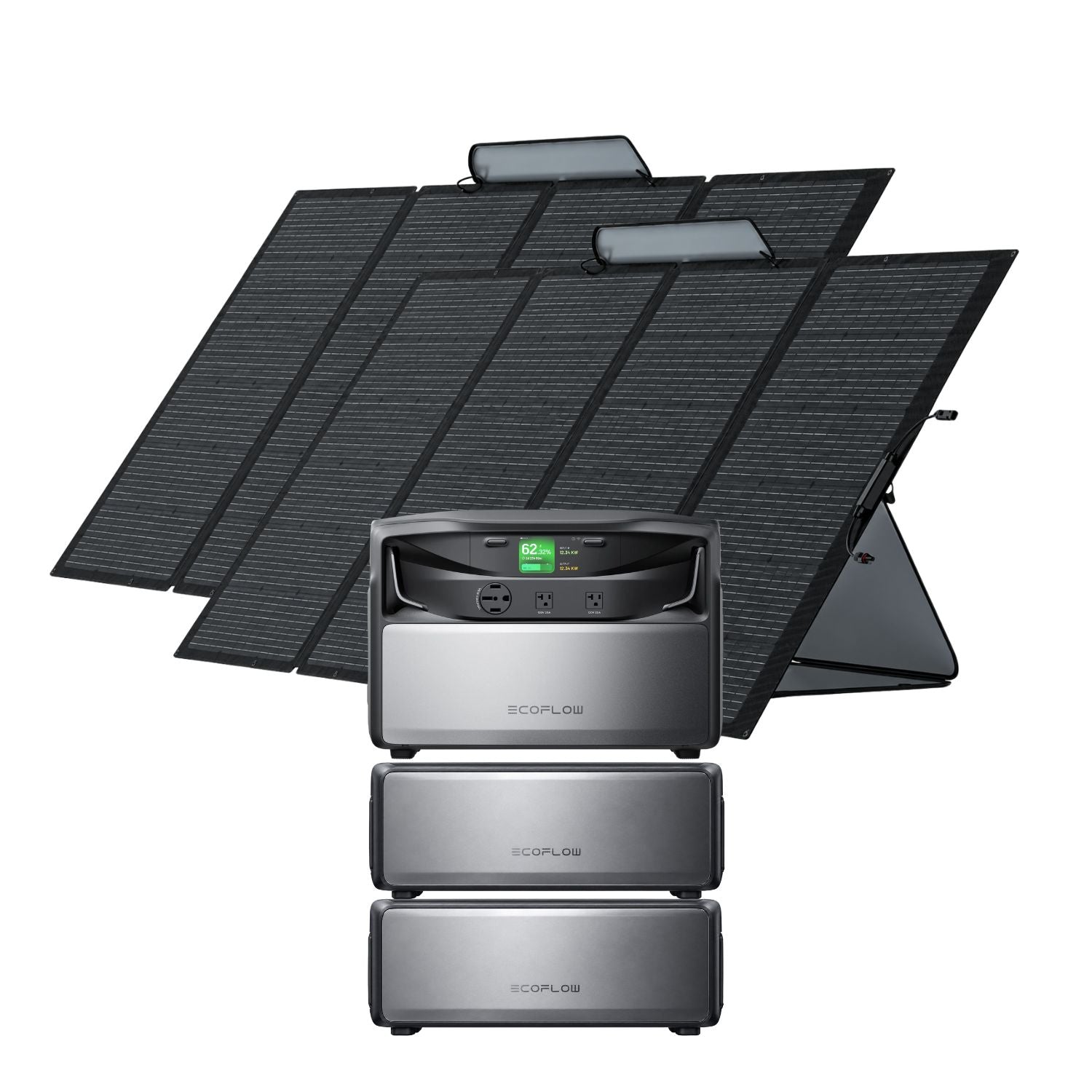 EcoFlow TITAN 5000 Plus Whole-Home Battery Backup with 3 batteries and two EcoFlow 400W Portable Solar Panels