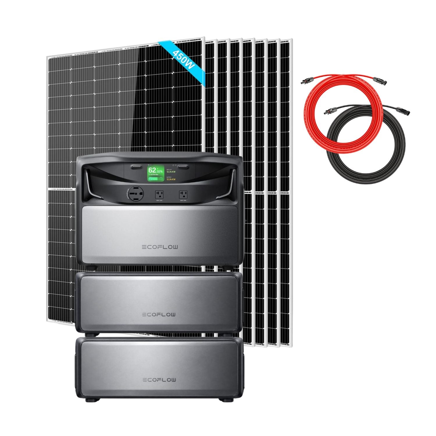 EcoFlow TITAN 5000 Plus Whole-Home Battery Backup with 3 batteries, eight SunGold 450W Solar Panels and a Rich Solar 50 ft Cable Set