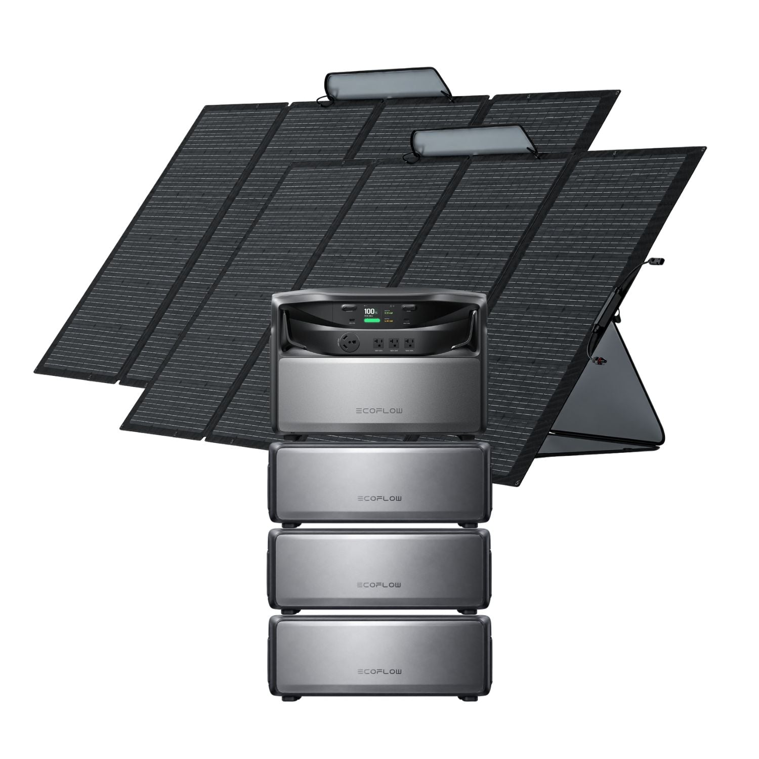 EcoFlow TITAN 5000 Plus Whole-Home Battery Backup with 4 batteries and two EcoFlow 400W Portable Solar Panels