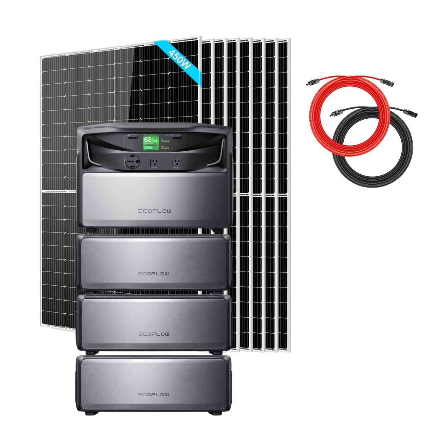 EcoFlow TITAN 5000 Plus Whole-Home Battery Backup with 4 batteries, eight SunGold 450W Solar Panels and a Rich Solar 50 ft Cable Set
