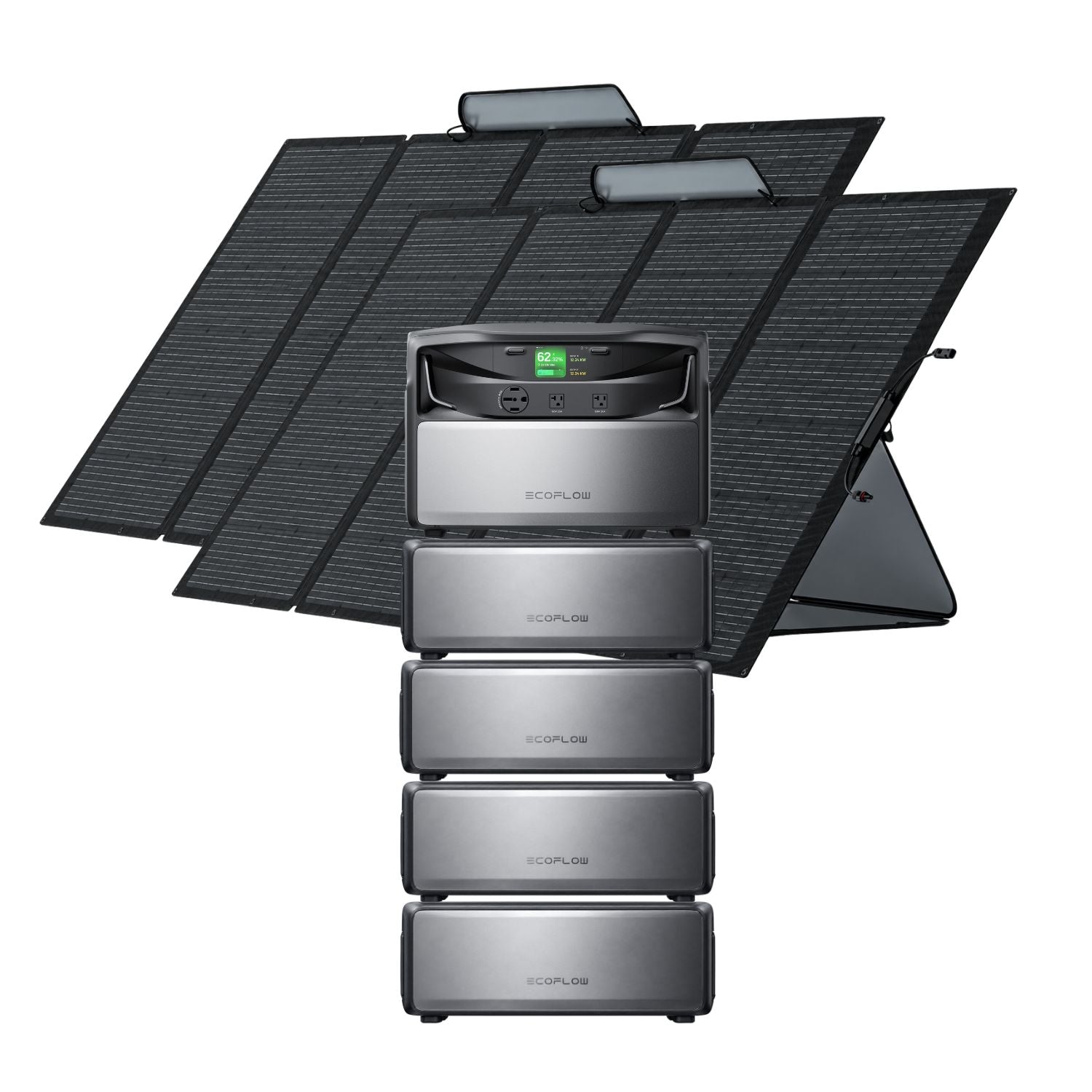 EcoFlow TITAN 5000 Plus Whole-Home Battery Backup with 5 batteries and two EcoFlow 400W Portable Solar Panels