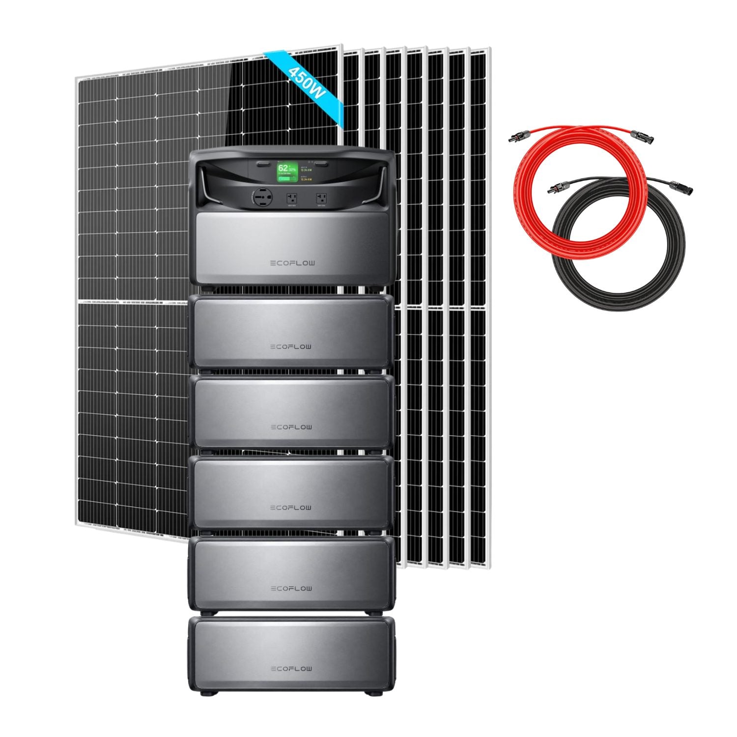 EcoFlow TITAN 5000 Plus Whole-Home Battery Backup with 6 batteries, eight SunGold 450W Solar Panels and a Rich Solar 50 ft Cable Set