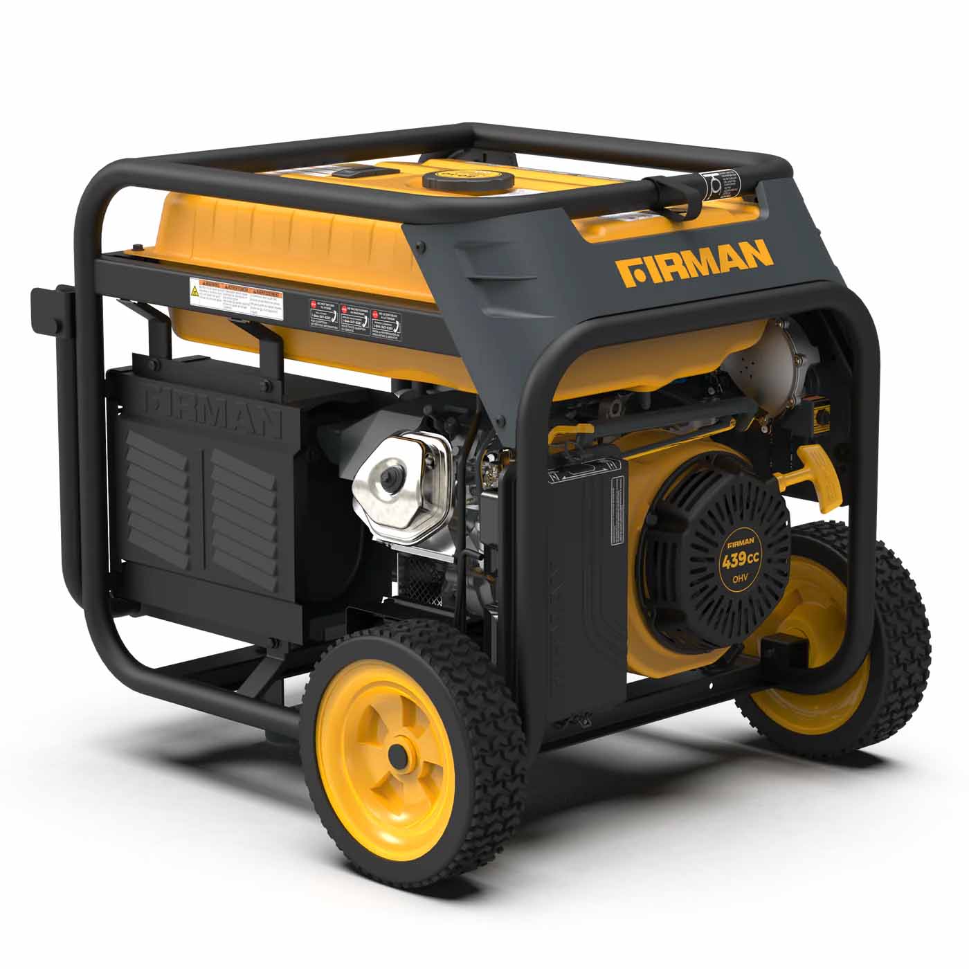 Firman H07552 Dual Fuel 7500W Portable Generator Front and Side View With Engine