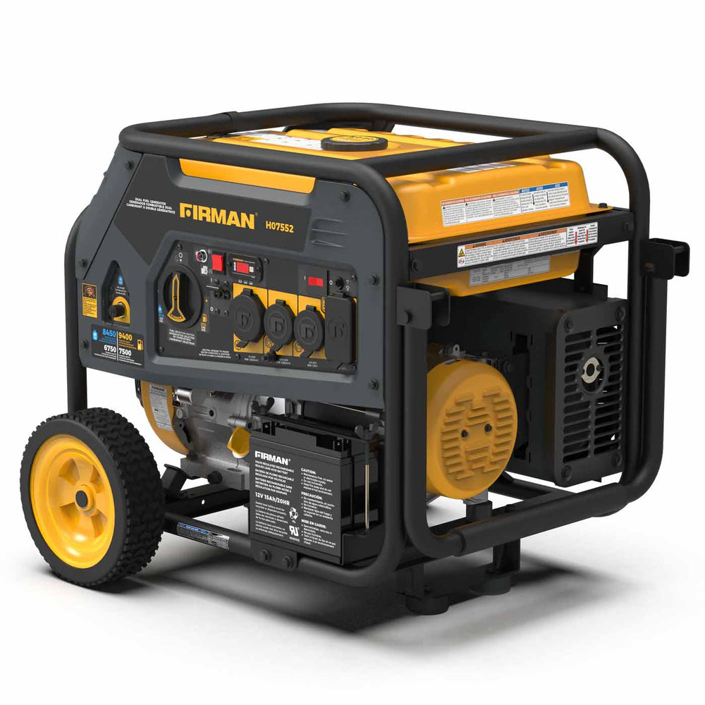 Firman H07552 Dual Fuel 7500W Portable Generator Front and Side View