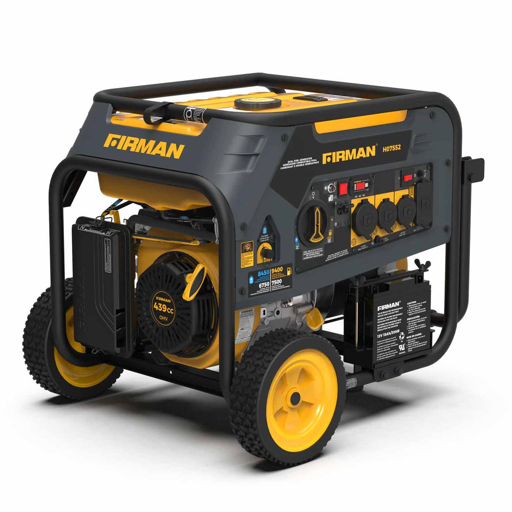 Firman H07552 Dual Fuel 7500W Portable Generator Side and Front View
