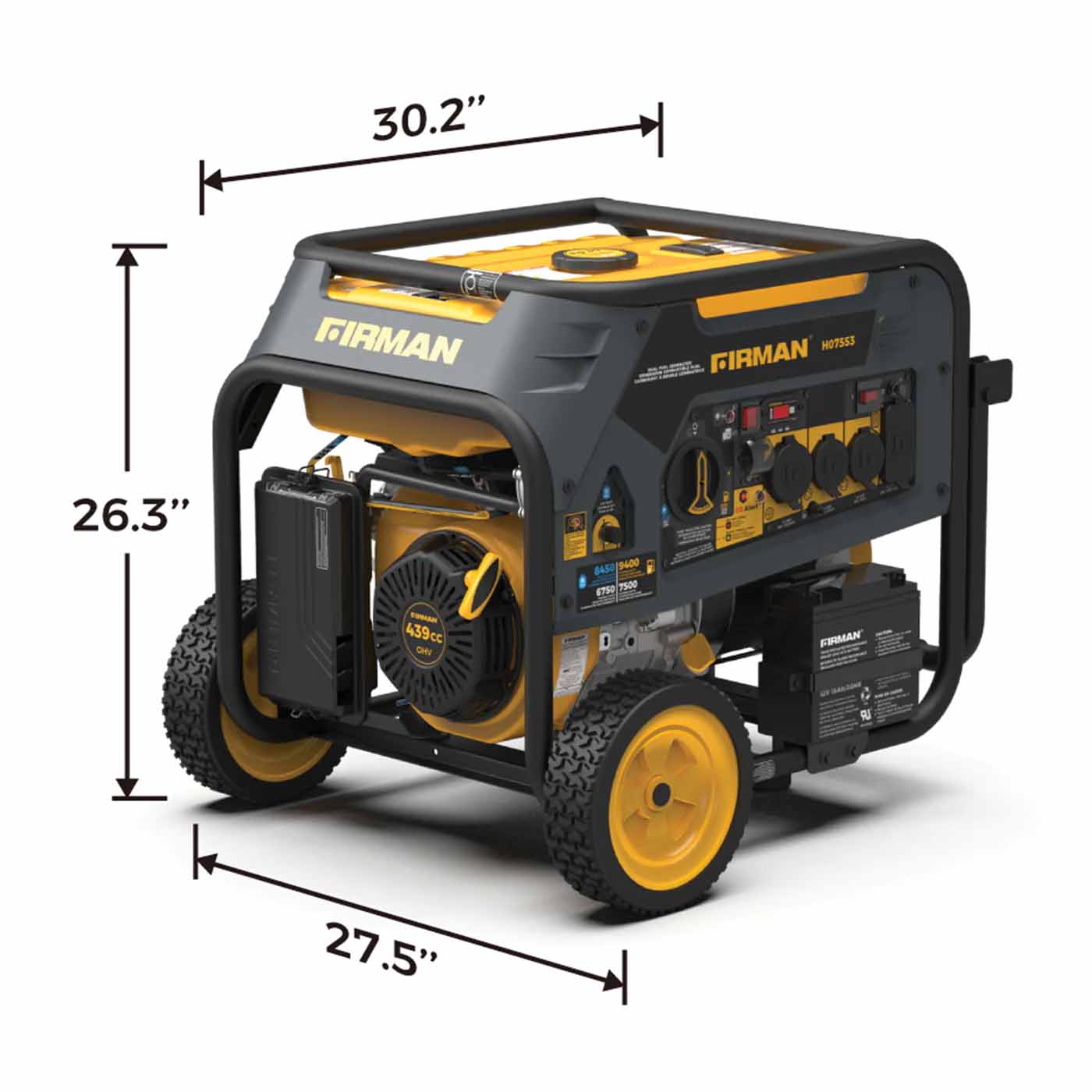 Firman H07553 Dual Fuel 7500W/9400W Portable Generator | Electric Start | 120/240V | CO Alert