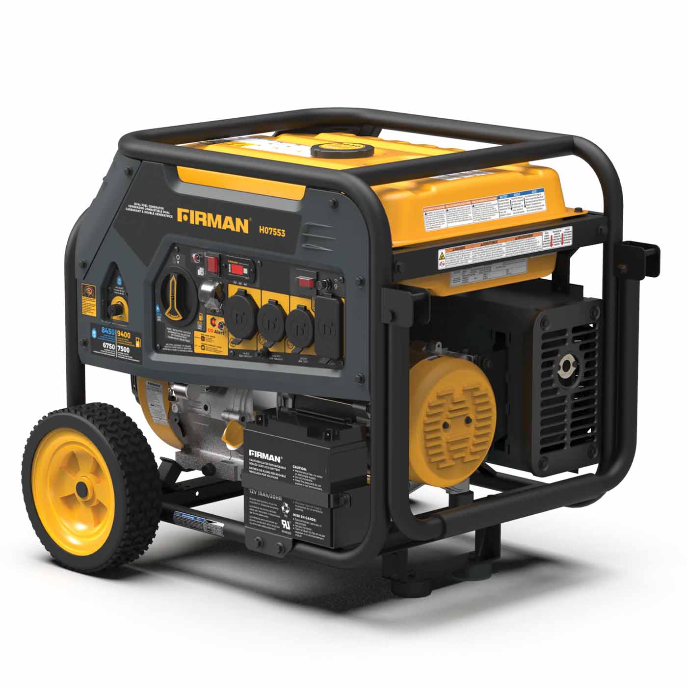 Firman H07553 Dual Fuel 7500W/9400W Portable Generator | Electric Start | 120/240V | CO Alert