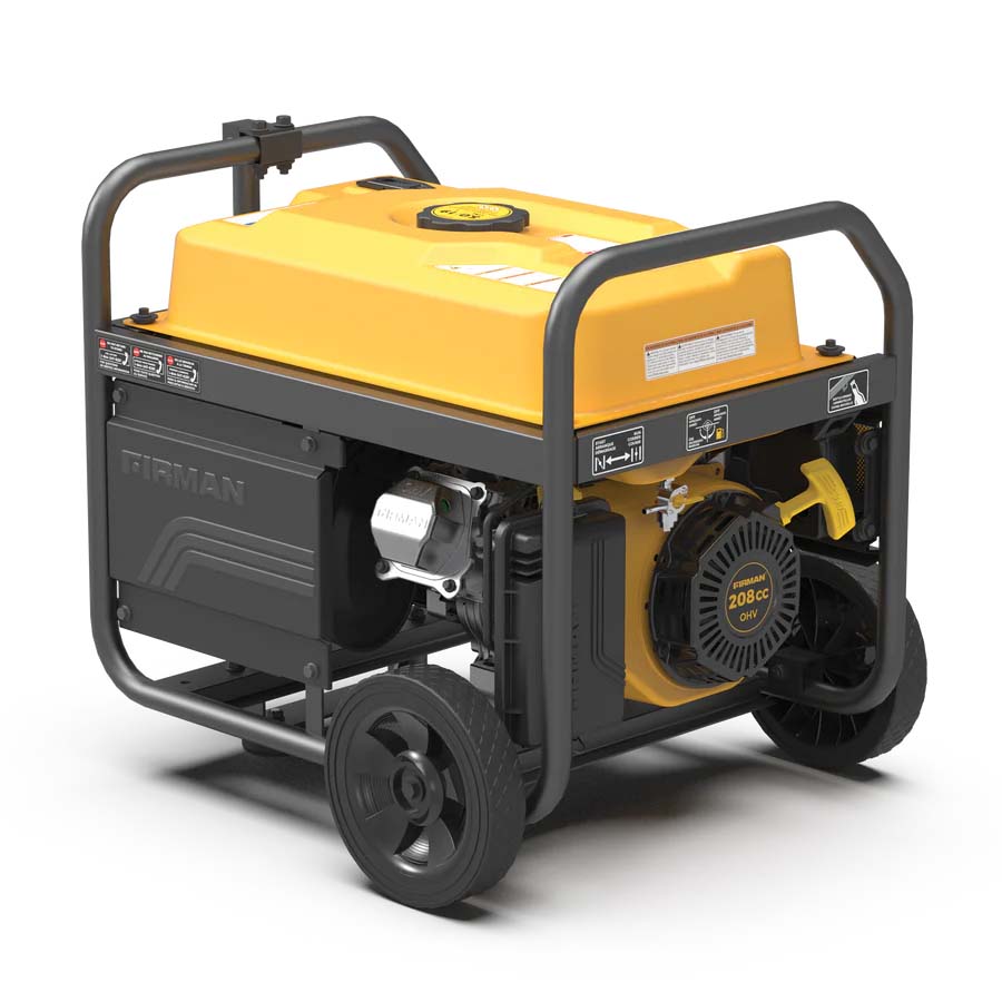 Firman P03503 Gasoline 4450W Generator Rear View and Left Side View