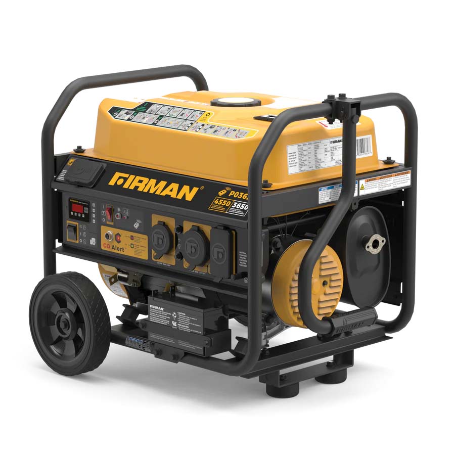 Firman P03628 Gasoline 4550W Generator Front View and Right Side View