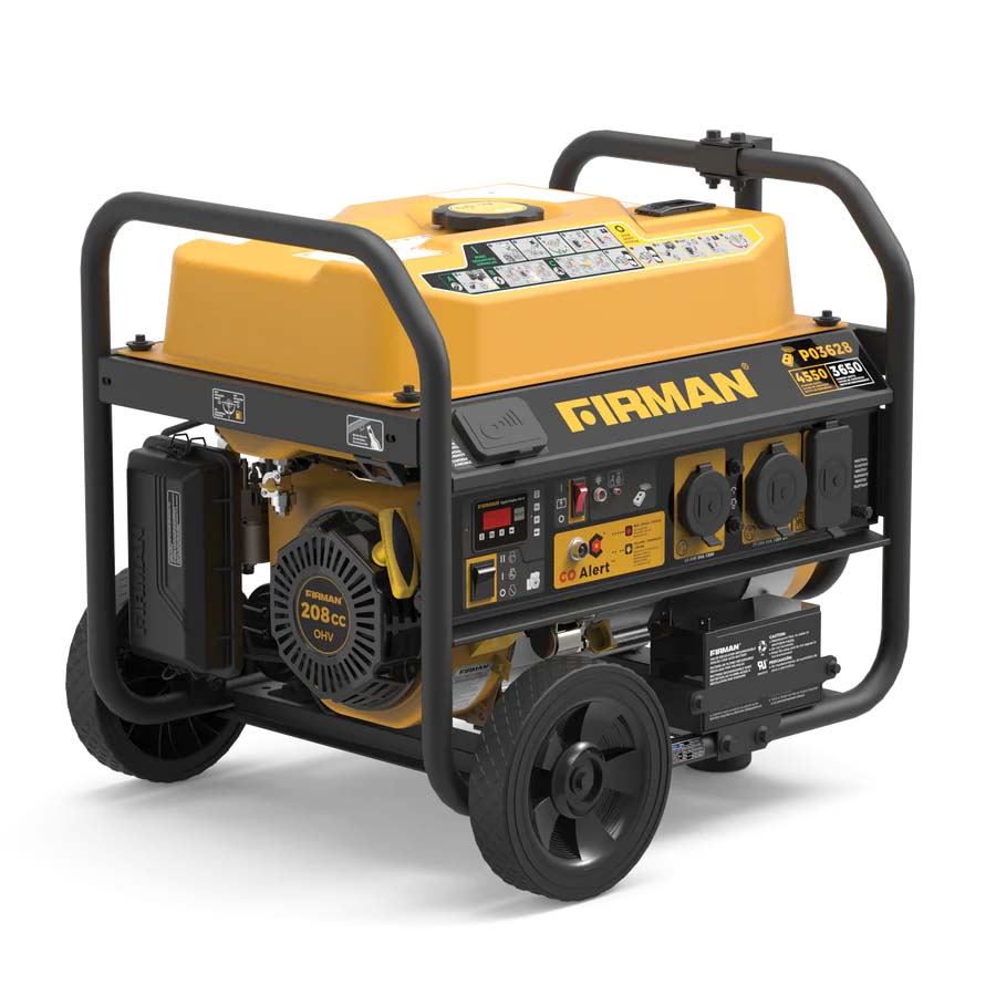 Firman P03628 Gasoline 4550W Generator Left Side View and Front View