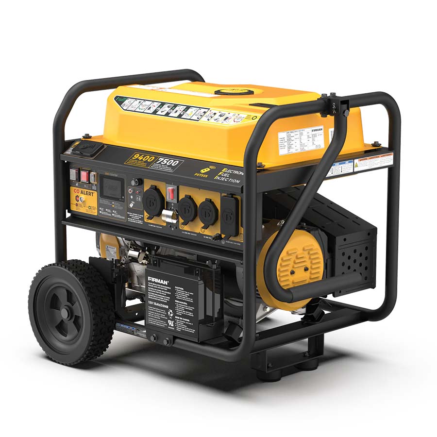 Firman P07505 Gasoline 9400W Generator Front View and Right Side View