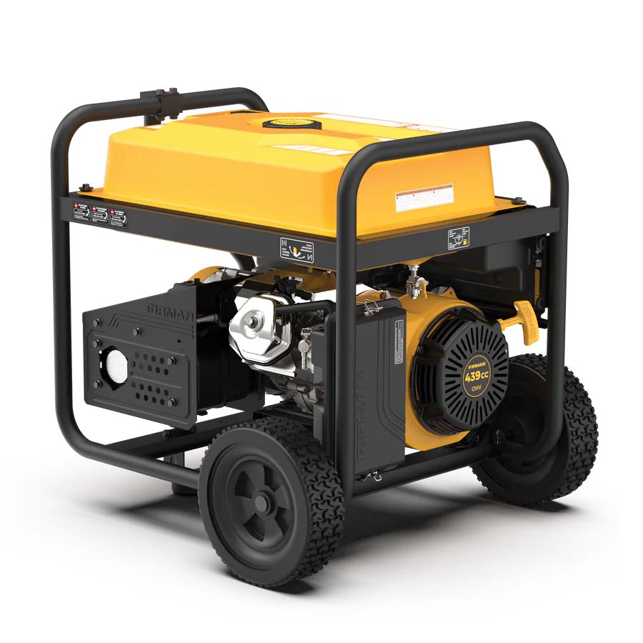 Firman P07505 Gasoline 9400W Generator Rear View and Left Side View With Engine