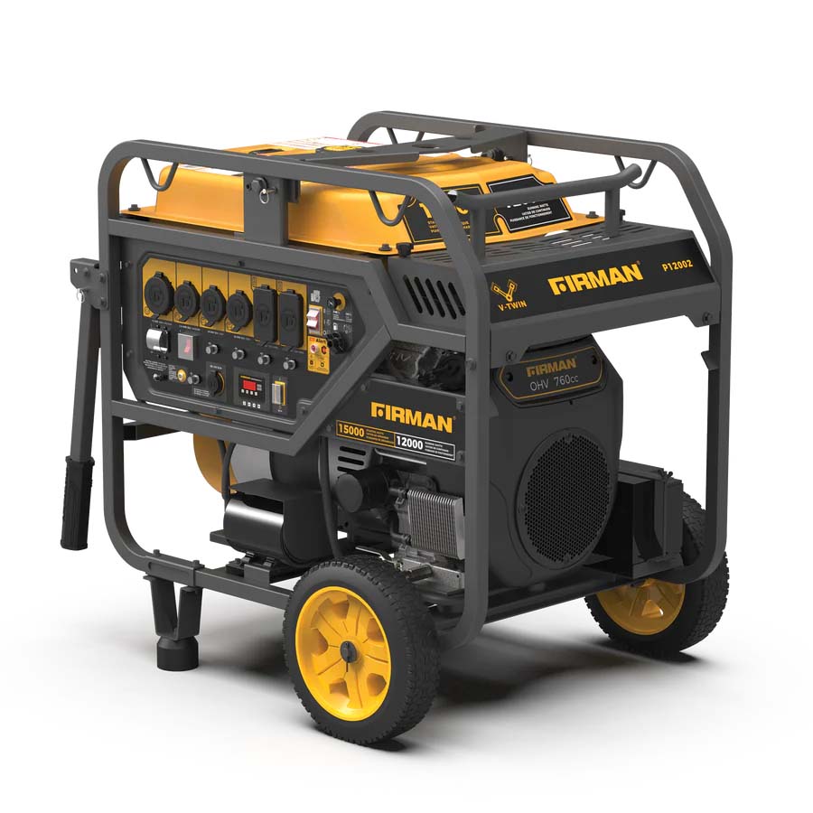 Firman P12002 15000W Gasoline Portable Generator Front And Right Side View