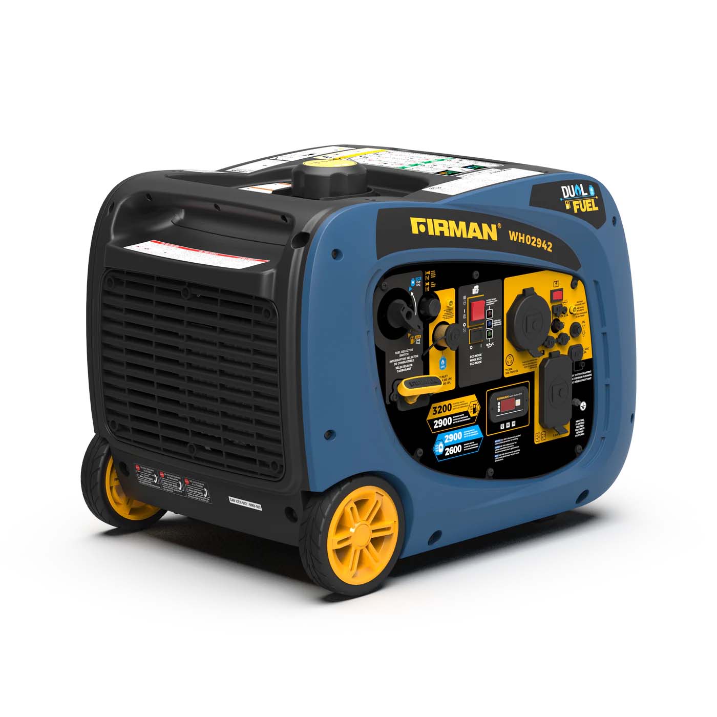 Firman WH02942 Dual Fuel 3200W Generator Left Side and Front View
