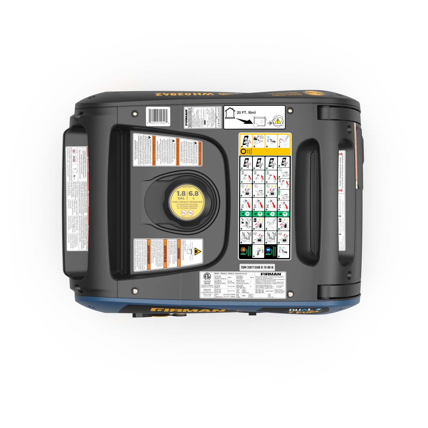 Firman WH02942 Dual Fuel 3200W Generator Top View