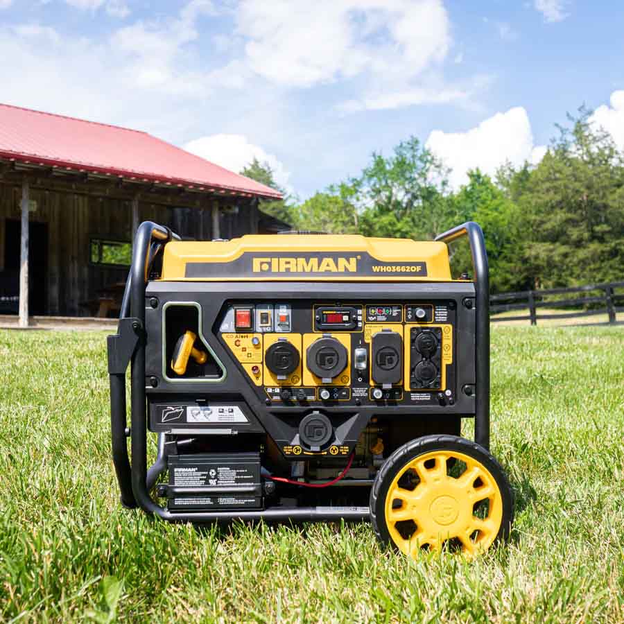 Firman WH03662OF Dual Fuel Open Frame Inverter Generator On A Backyard Lawn