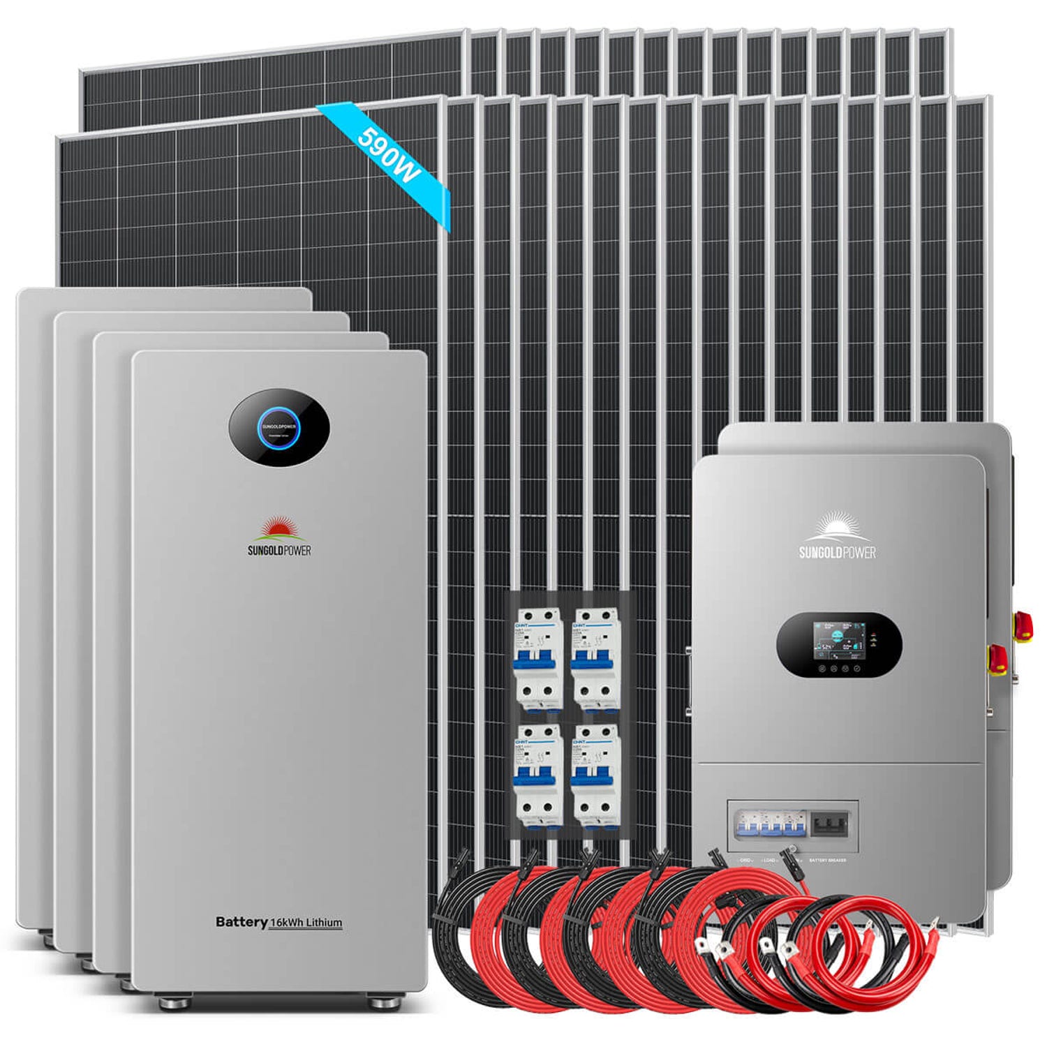 FR-24K64PM kit with 31 x 590W panels, four PowerMax 314 Outdoor batteries, two 12kW inverters and cables