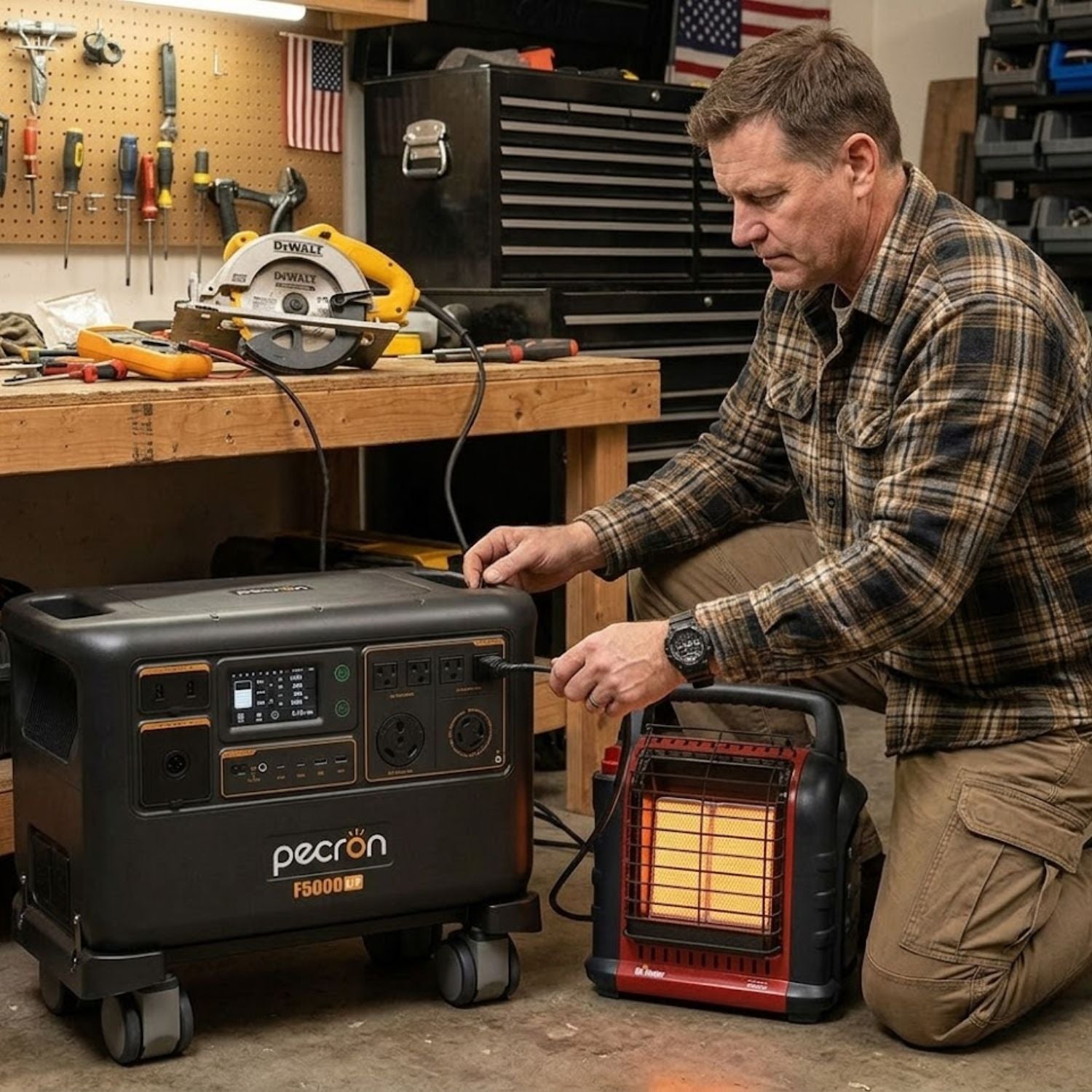 man using Pecron F5000LFP Portable Power Station 