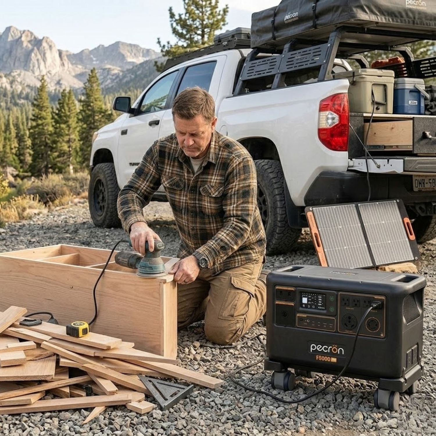 man using Pecron F5000LFP Portable Power Station outdoor