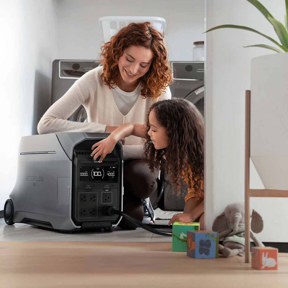 Mother And Child Sitting On The Floor In A Home With The DELTA Pro 3