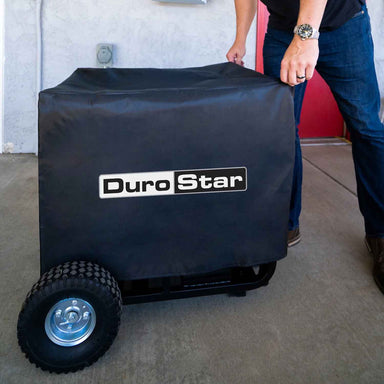 Putting On The DuroStar Large Weather Resistant Portable Generator Dust Guard Cover