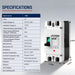 SG-C160A DC breaker specifications table with height width and depth callouts