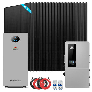 SunGold Power 12kW Hybrid Solar Kit With PowerMax Battery, 20 black 450W panels, one battery, inverter, cables and breakers