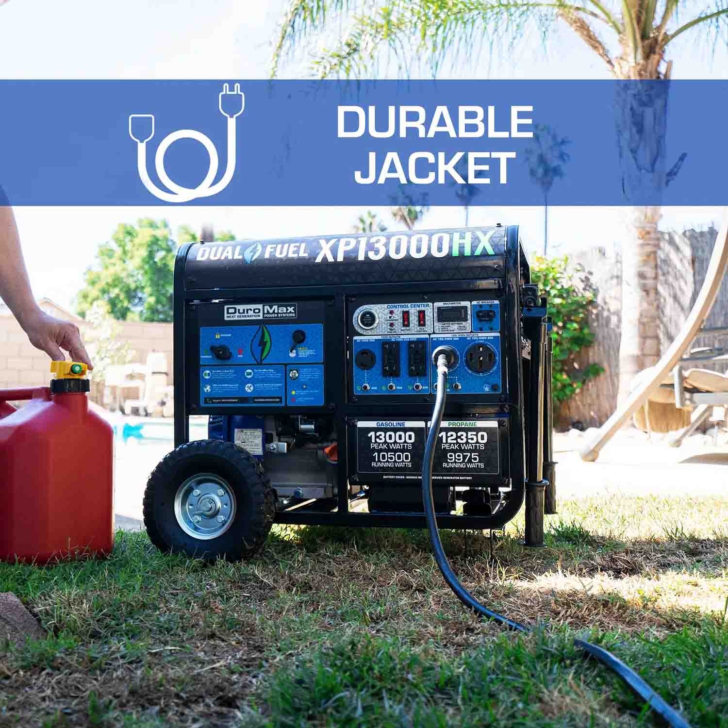 The DuroMax 30-Amp 10-Foot 10-Gauge L14-30 Heavy Duty Generator Power Cord Has A Durable Jacket