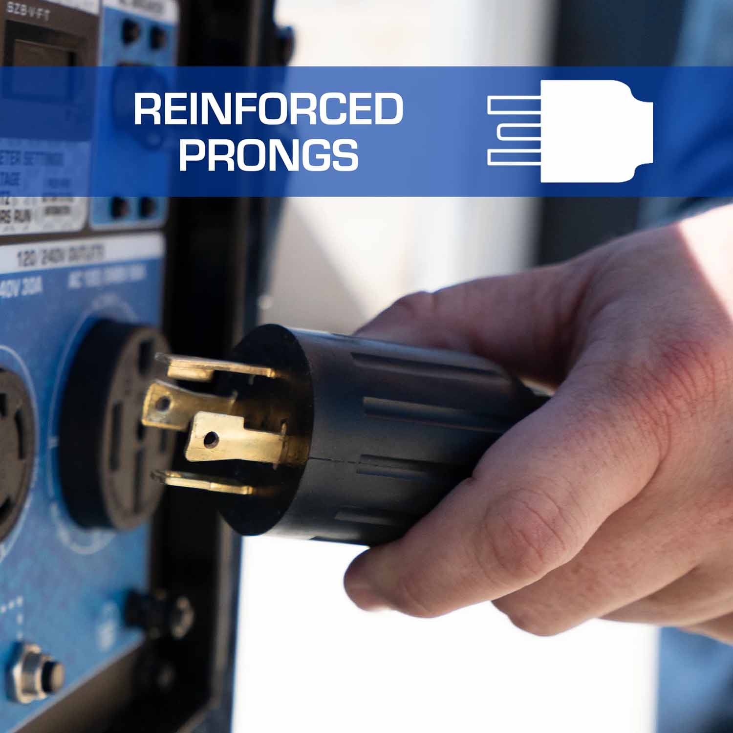 The DuroMax 30-Amp 10-Foot 10-Gauge L14-30 Heavy Duty Generator Power Cord Has Reinforced Prongs