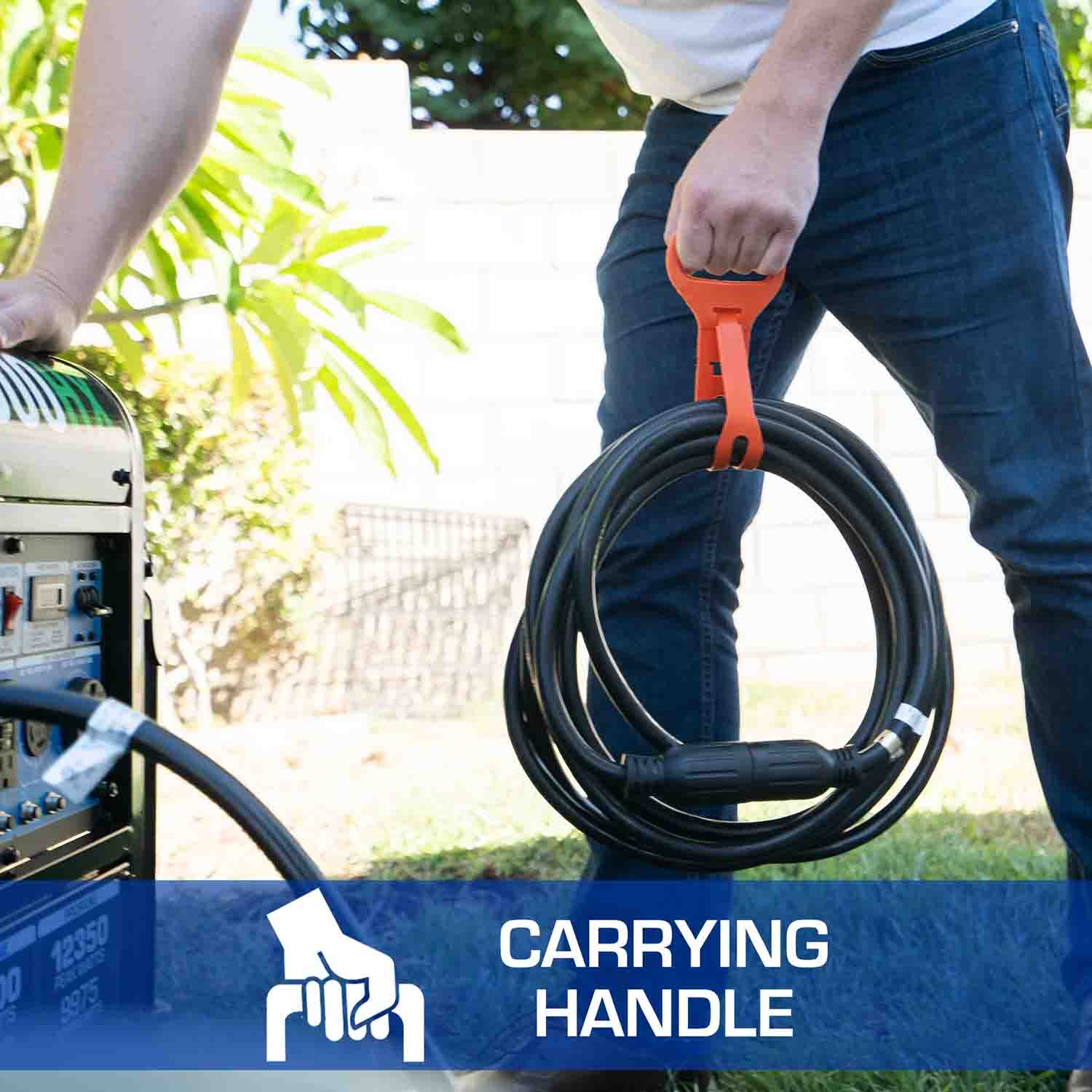 The DuroMax XP3025GC 30-Amp 25-Foot 10-Gauge L14-30 Heavy Duty Generator Power Cord Comes With A Carrying Handle