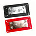 Top view of the 400A red and black bus bar bases with mounting holes and six studs