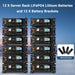 Twelve CoreX 5 Pro server rack LiFePO4 batteries in two stacks with battery brackets for FR-24K60CP