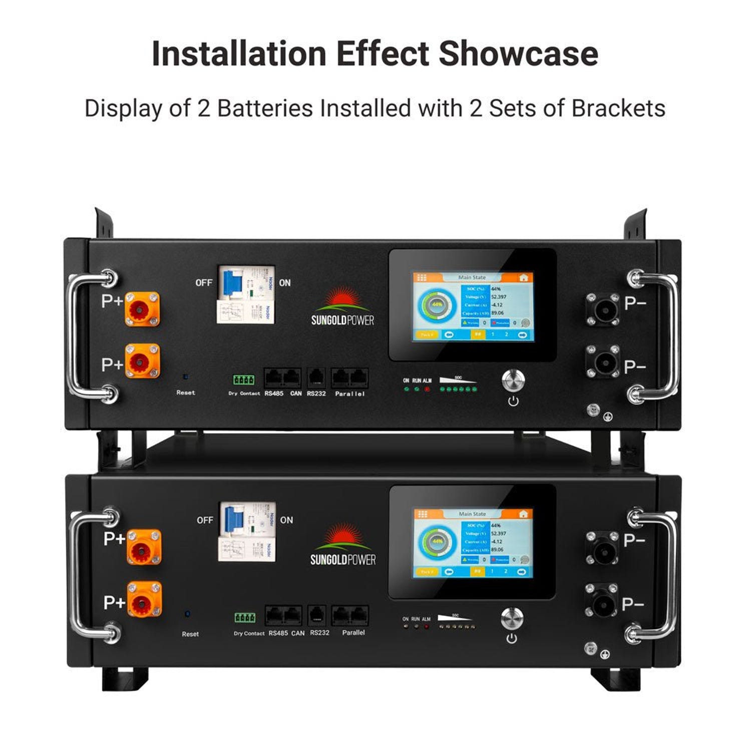 Two CoreX 5 Pro server rack batteries stacked with two sets of brackets