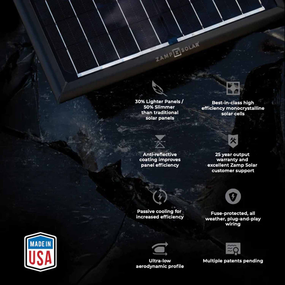 Zamp Solar OBSIDIAN® SERIES 25 Watt Trickle Charge Solar Panel Kit Features