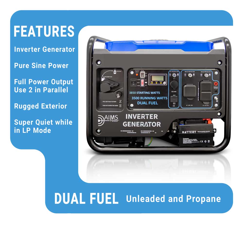 AIMS Power 3850 Watt Portable Dual Fuel Inverter Generator Manual Features