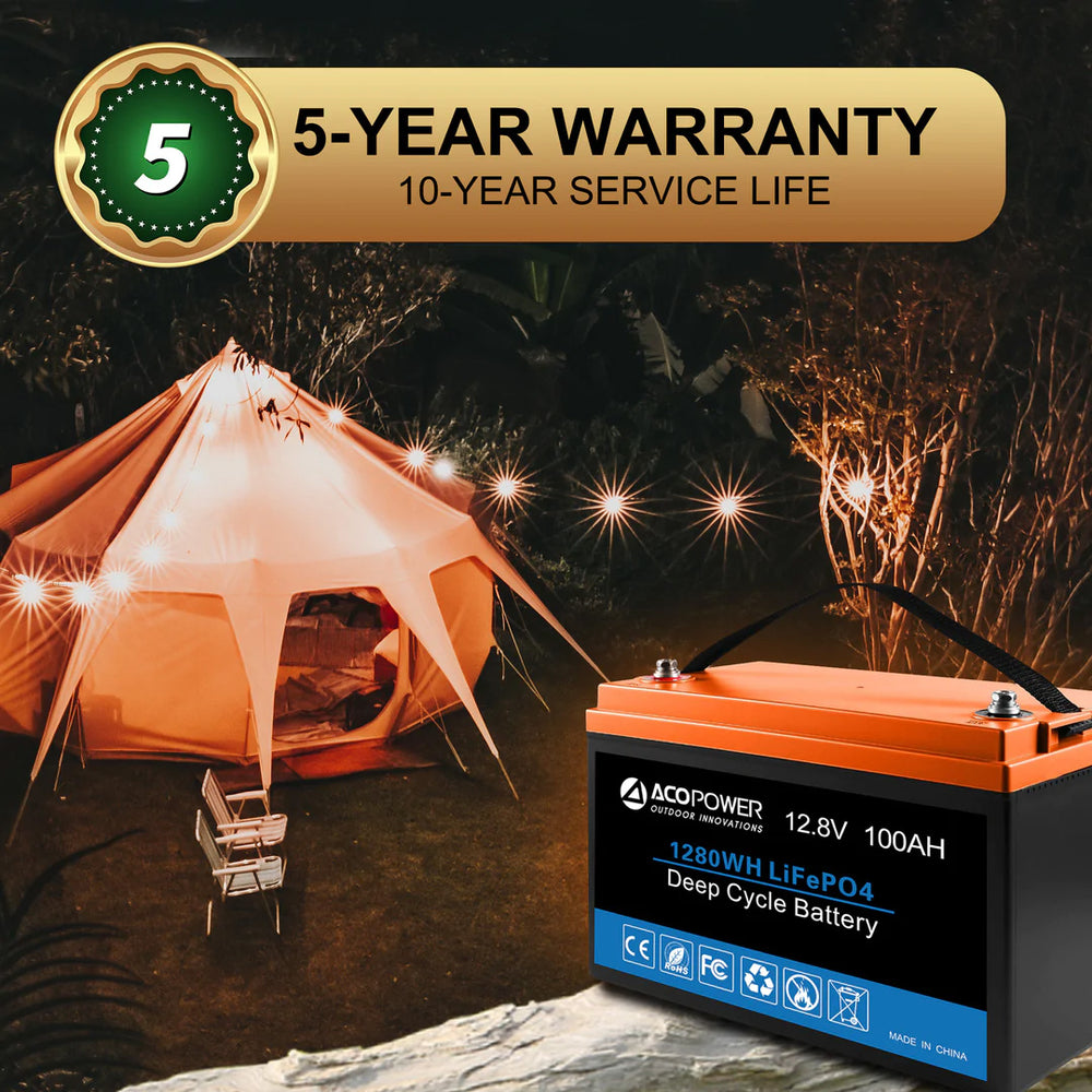 ACOPower 12 Volt 100A LiFePO4 Deep Cycle Lithium Battery 5-Year Warranty