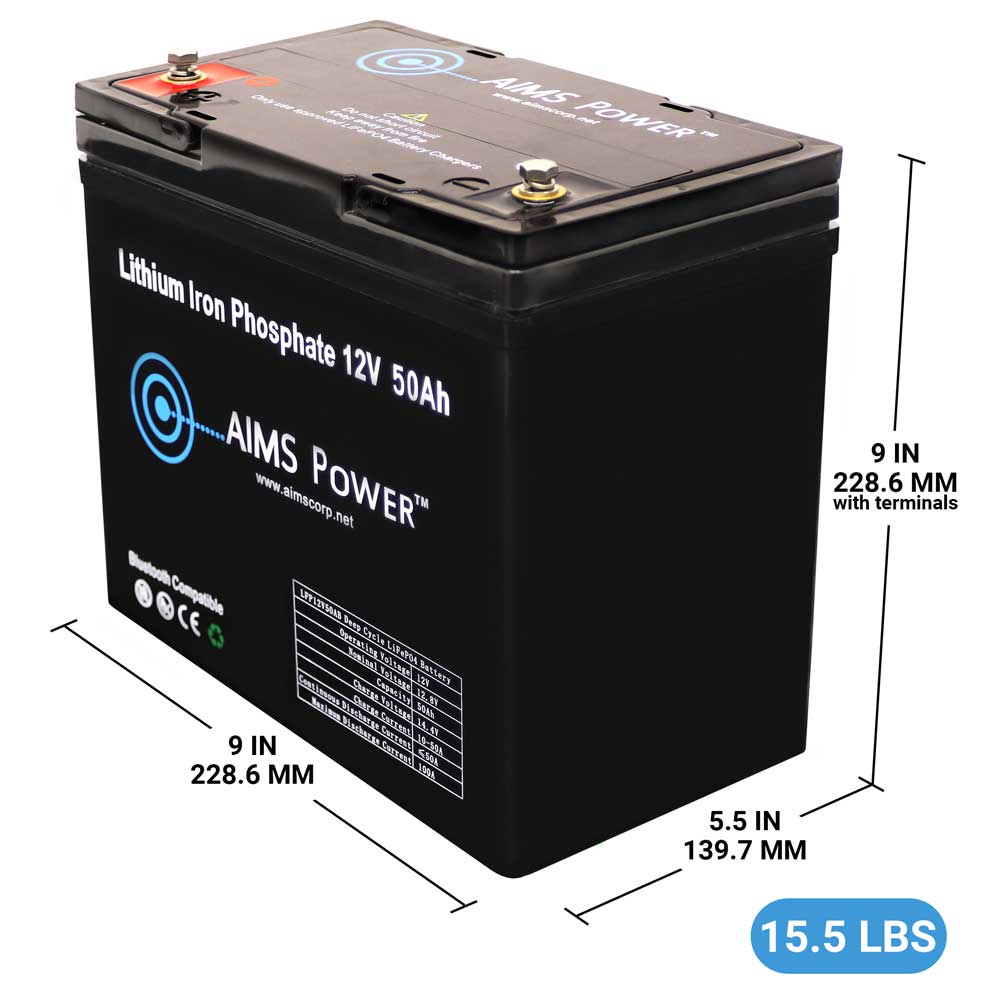AIMS Power 12 Volt 50A Lithium Iron Phosphate Battery