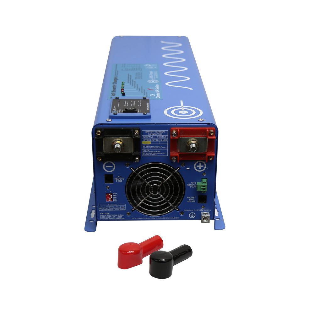 AIMS Power 6000 Watt 48 Volt Pure Sine Inverter Charger Rear View With Battery Terminal Connectors