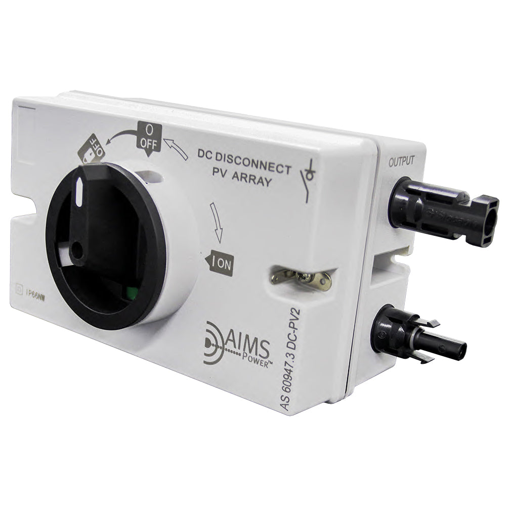 AIMS Power Solar PV DC Quick Disconnect Switch | 1200V | 32 AmpsAIMS Power Solar PV 1200V 32A DC Quick Disconnect Switch Front and Side View