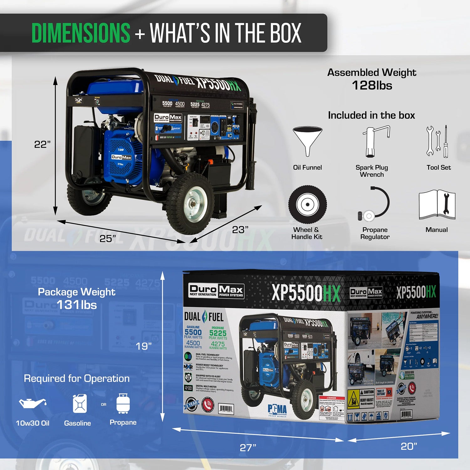 DuroMax XP5500HX Dual Fuel 4500W/5500W Portable HX Generator | CO Alert